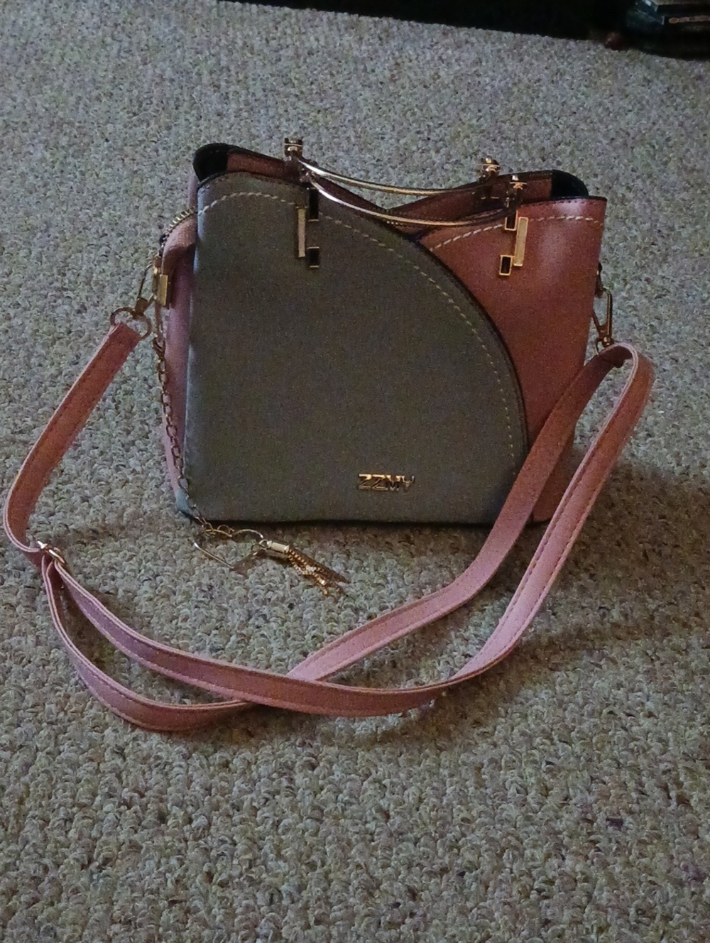 Two-Tone Pink and Gray Crossbody Bag